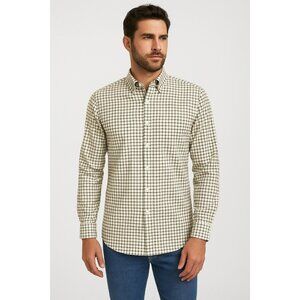 Peter Millar Shirt Men LRG Black Brwn Check Plaid Nanoluxe Easy Care Long Sleeve